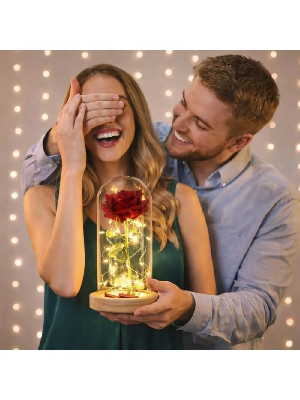 LED Light Up Red Rose in Glass Dome - Romantic Gift for Anniversary, Birthday